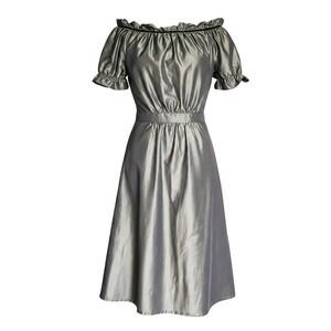 SunaUna Dress Size 38 Off The Shoulder Ruffle Metallic Green Gray A-line Midi